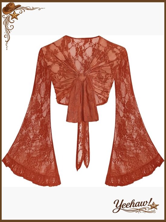 Tops - Flow Lace Bell Sleeve Crop Boho Blouse Festival Hippie Top